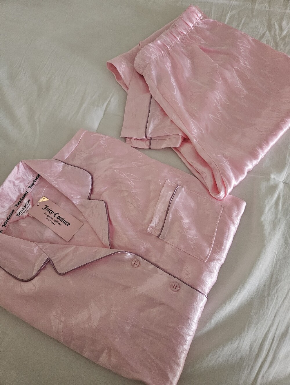 Juicy Couture Pale Pink Satin Jacquard Two-Piece Pajama Set